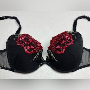 Perele BLK/ Red Embroidered Floral Lightly Lined Underwire, 36D *P1040